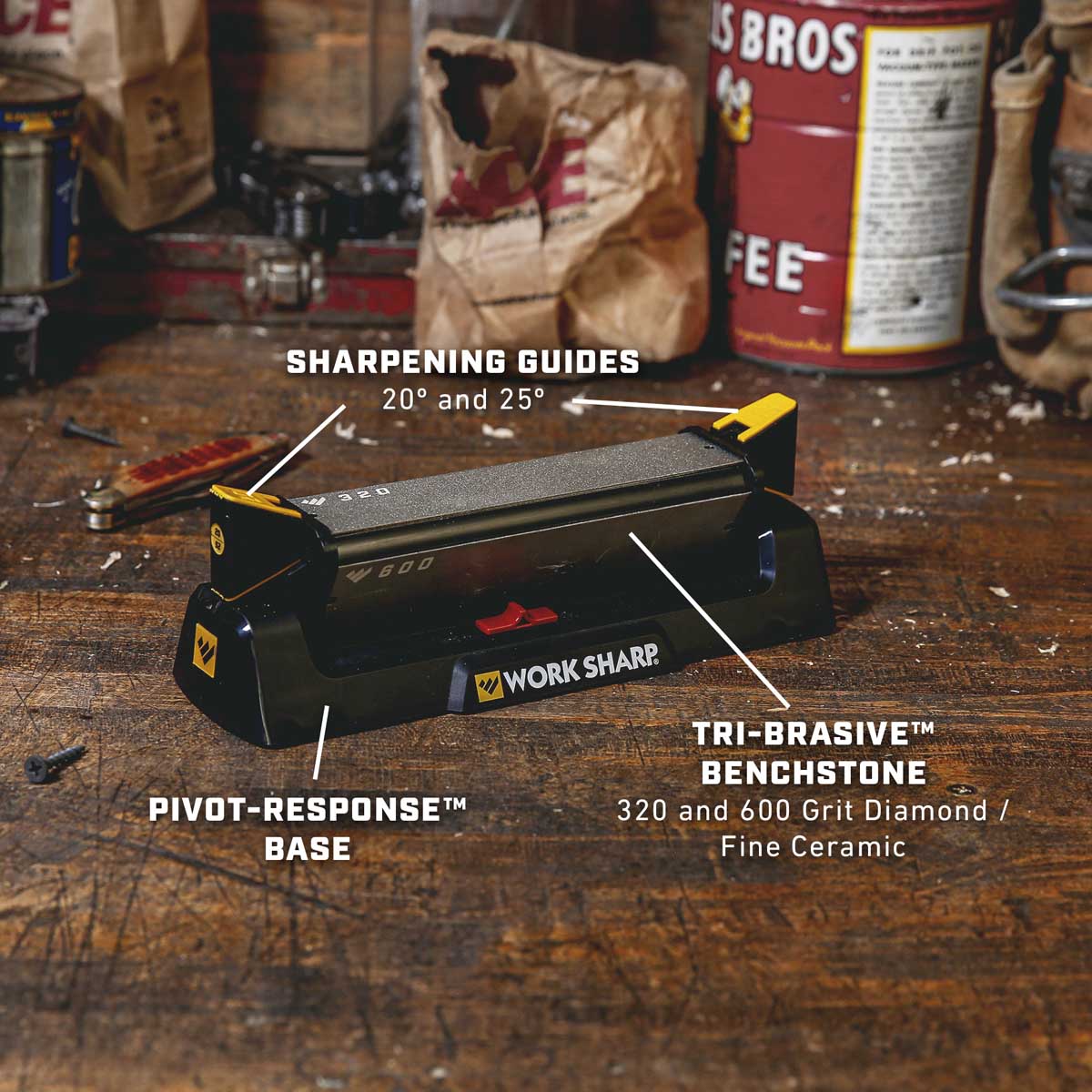 WORK SHARP - BENCHSTONE KNIFE SHARPENER? WITH TRI-BRASIVE AND PIVOT-RESPONSE?