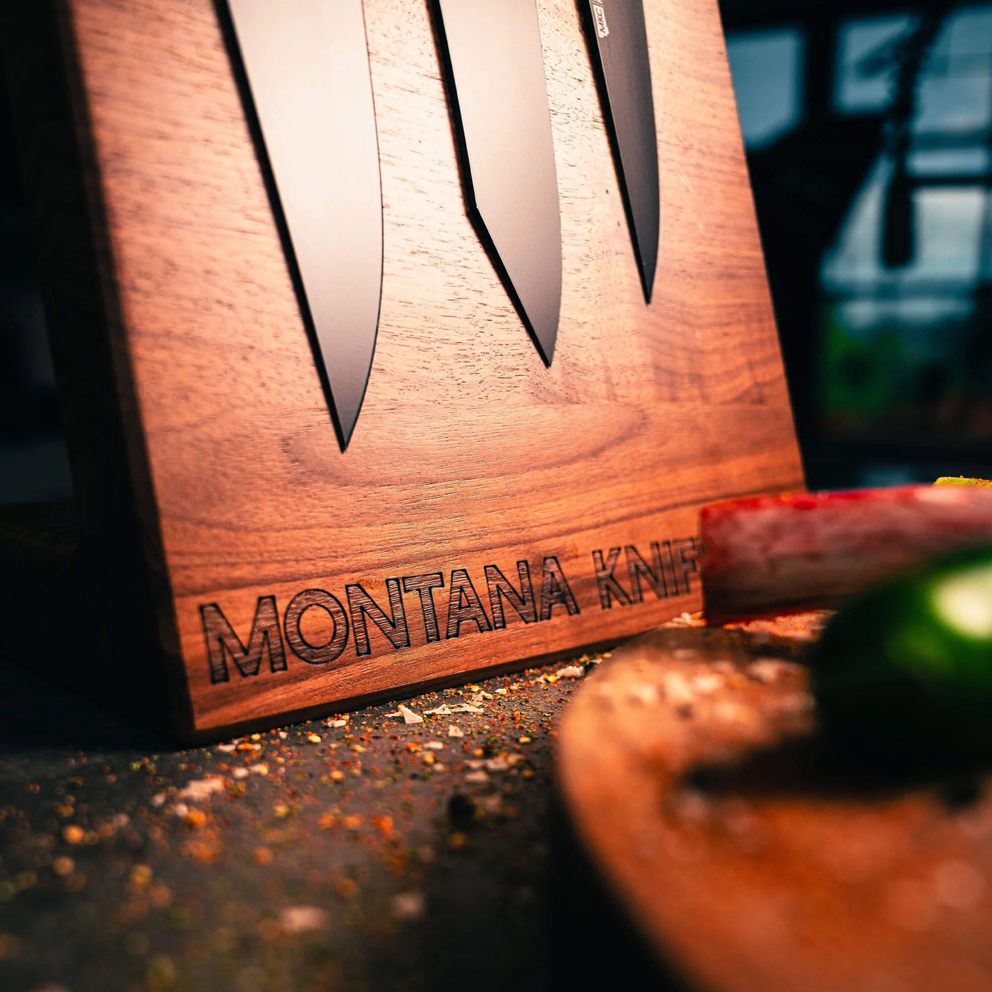 MKC CULINARY DOUBLE SIDED KNIFE STAND - DARK WOOD FINISH