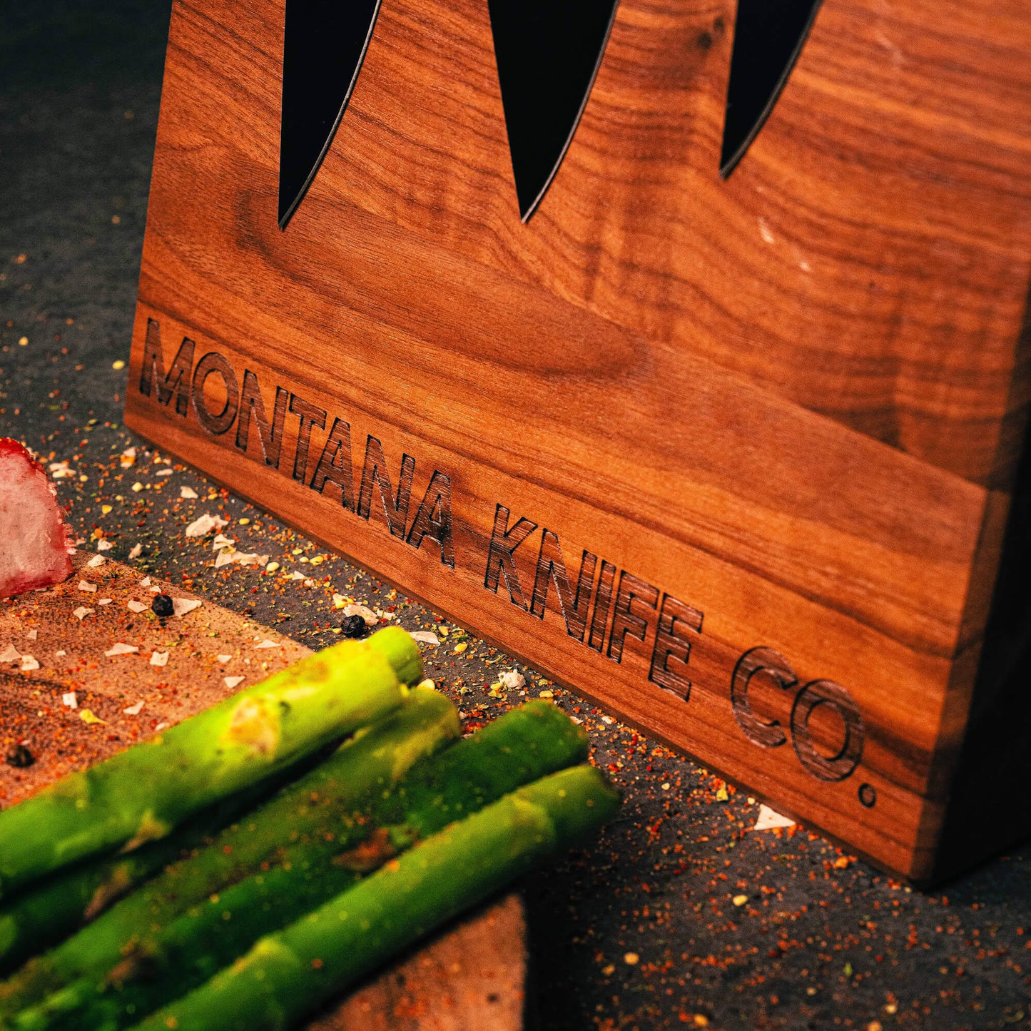 MKC CULINARY DOUBLE SIDED KNIFE STAND - DARK WOOD FINISH