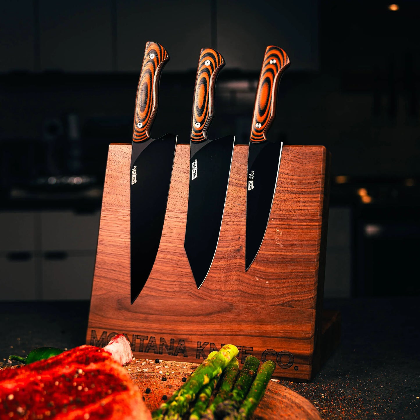 MKC CULINARY DOUBLE SIDED KNIFE STAND - DARK WOOD FINISH
